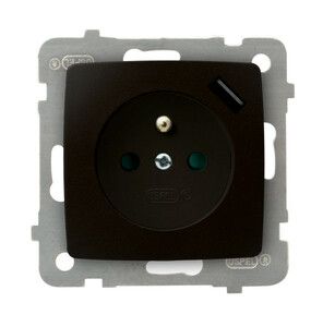 KARO Gniazdo pojedyncze z uziemieniem z przesłonami torów prądowych, z ładowarką USB Czekoladowy Metalik GP-1SZPUSB/m/40