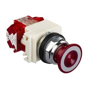 Przycisk grzybkowy 3 pozycyjny O30 czerwony LED 24V metalowy okrągły