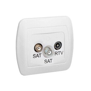 Gniazdo antenowe SAT/SAT/RTV końcowe, częstotliwość dla wejścia SAT 5-2400MHz, RTV 5-862MHz; białe