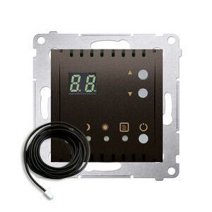 54 PREMIUM Regulator temperatury z wyświetlaczem z czujnikiem zewnętrznym (moduł) 16(2) A, 230V~; brąz mat  *W komplecie czujnik zewnętrzny (sonda)