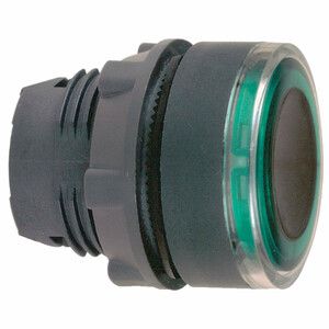 Przycisk płaski zielony samopowrotny podświetlany pierścień plastikowy typowa