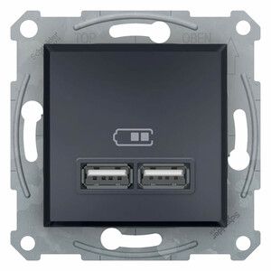ASFORA Gniazdo ładowarki USB 2.1A bez ramki, antracy p/t
